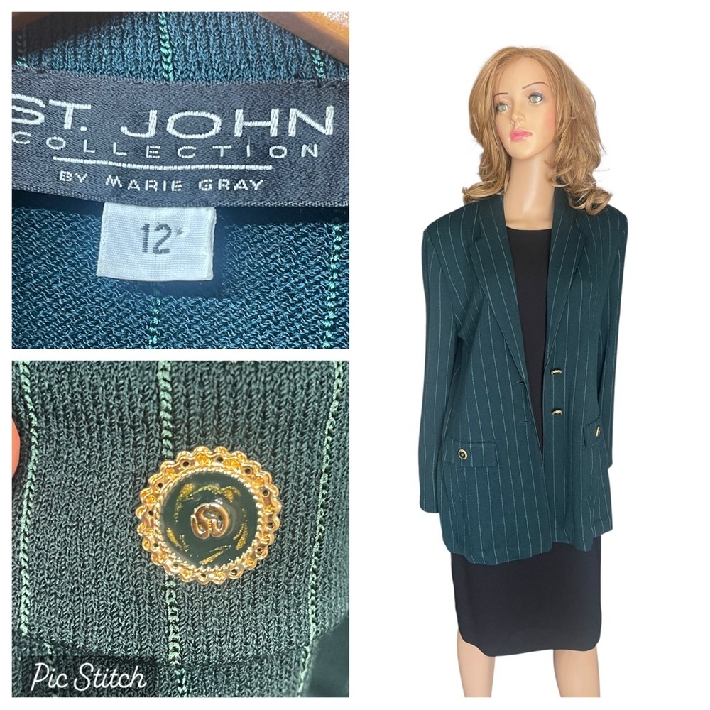 St john Collection green striped knit blazer/jacket‎ size 12